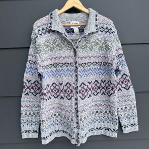 Vintage Northern Reflections Cardigan in Gray Pink Blue - Cotton/Wool mix - M